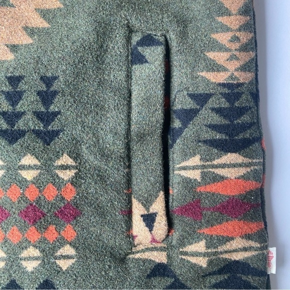 REVOLUTION Checked Navajo-Inspired Overshirt Zip Dark Green Size M - Picture 10 of 16